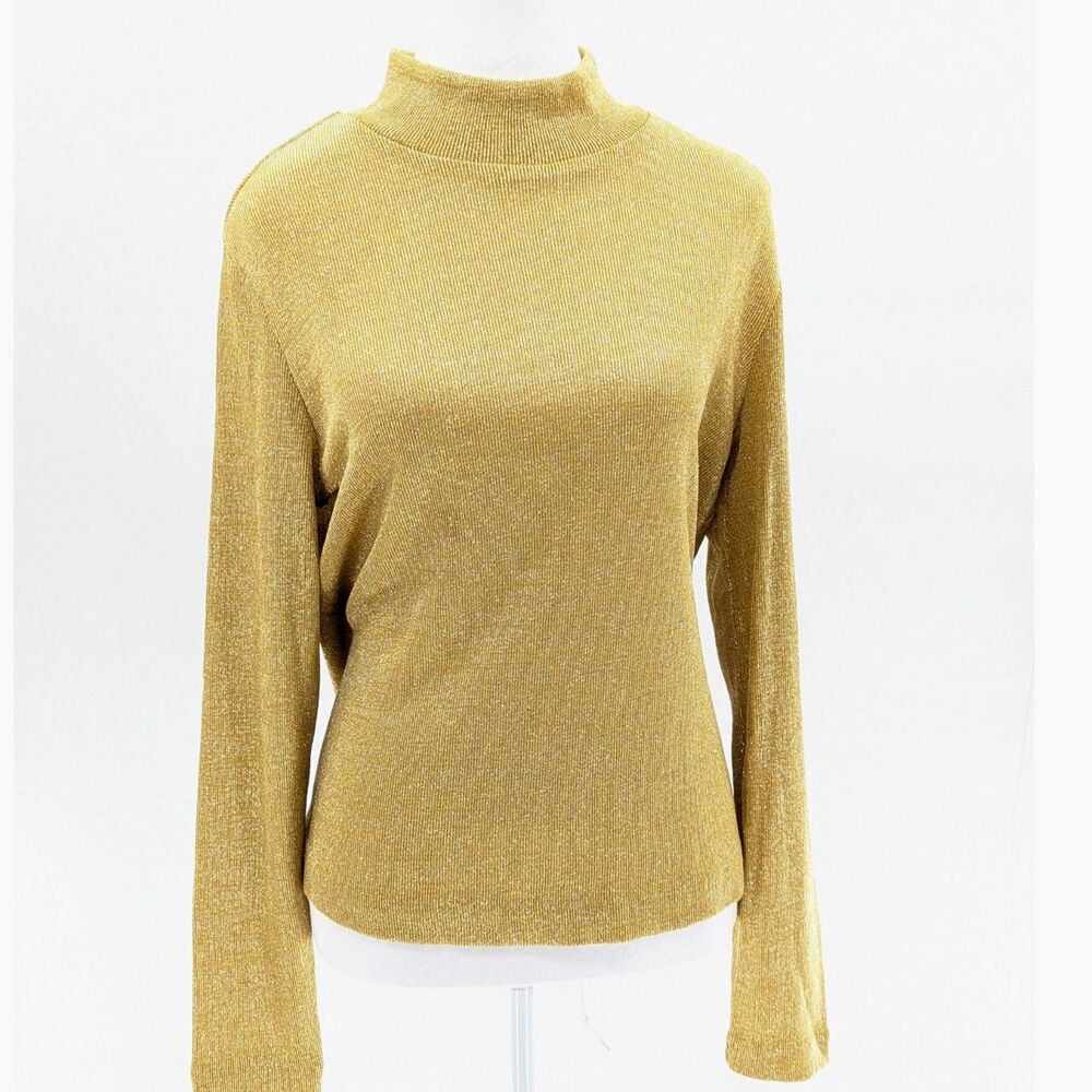 Bardinella Designs Vintage 80s Gold Sparkly Glitter Mock Neck Blouse Size Large